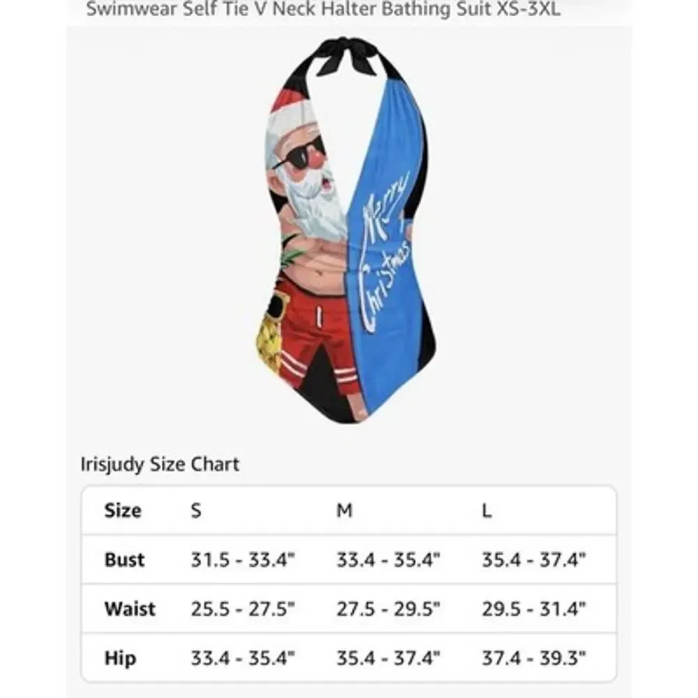 Christmas One Piece Swimsuit Halter Tummy Control Santa Bathing Suit Women S